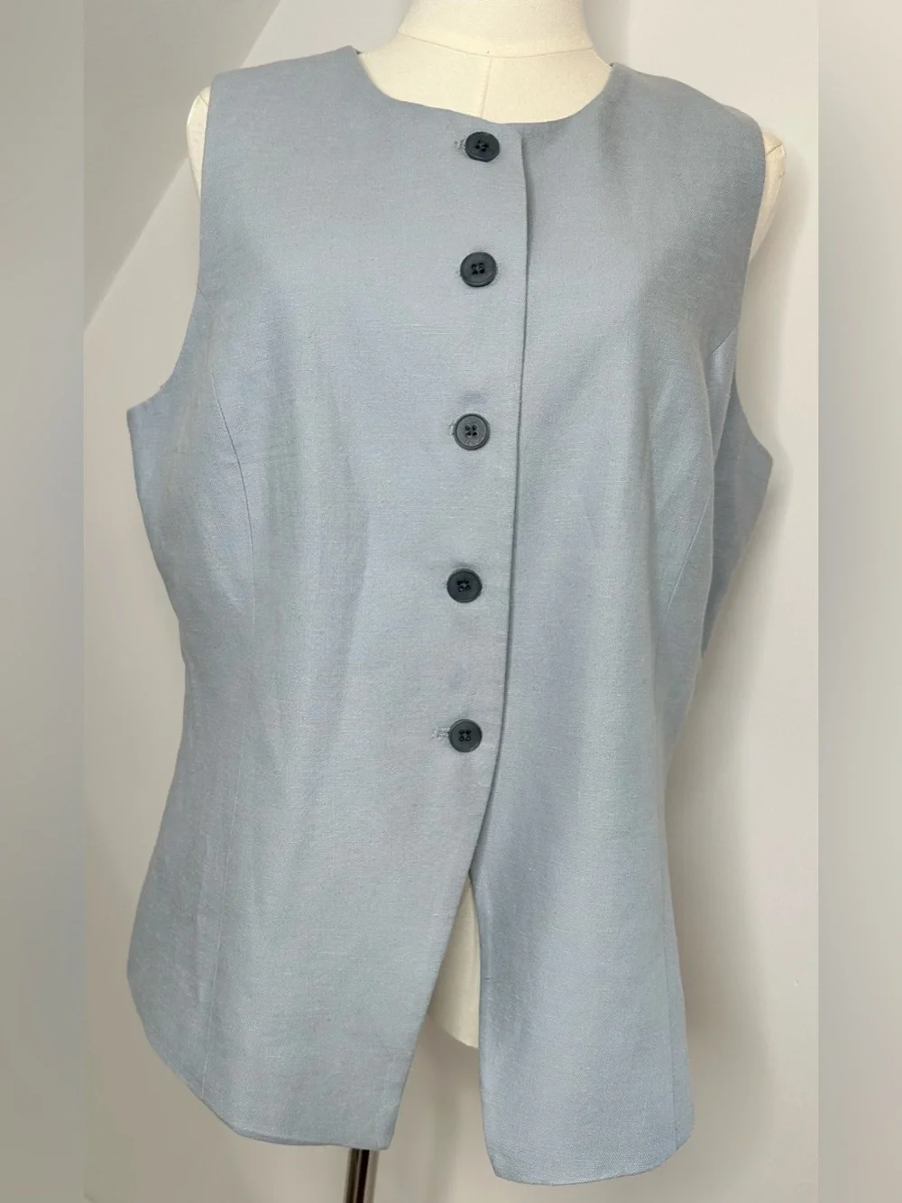 Caroline Constas Blue Lyocell Linen Button Front Vest Top Size Large - Picture 2 of 11